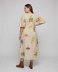 Sage Linen Midi Dress with V-Neck