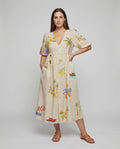 Sage Linen Midi Dress with V-Neck