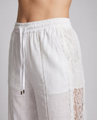 Sage Linen Trousers with Elastic Waist and Fitted