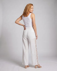 Sage Linen Trousers with Elastic Waist and Fitted