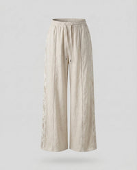Sage Linen Trousers with Elastic Waist and Fitted in Beige