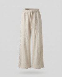 Sage Linen Trousers with Elastic Waist and Fitted in Natur