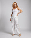 Sage Linen Trousers with Elastic Waist and Fitted