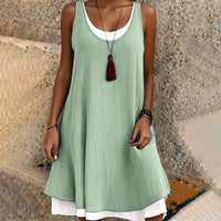 Sage Women's Sleeveless Midi Dress Scoop Neck Faux Two-Piece Summer in Green
