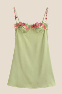 Green Floral Embroidery Short Princess Dress