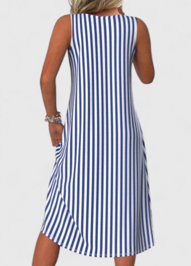 Sailor Women's Sleeveless Stripe Midi Dress Round Neck in Blue and White