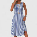 Sailor Women's Sleeveless Stripe Midi Dress Round Neck