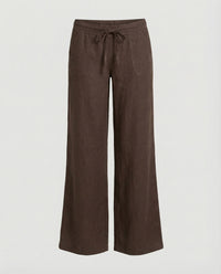 Salome Linen Trousers with Drawstring Waist and Pockets in Brown