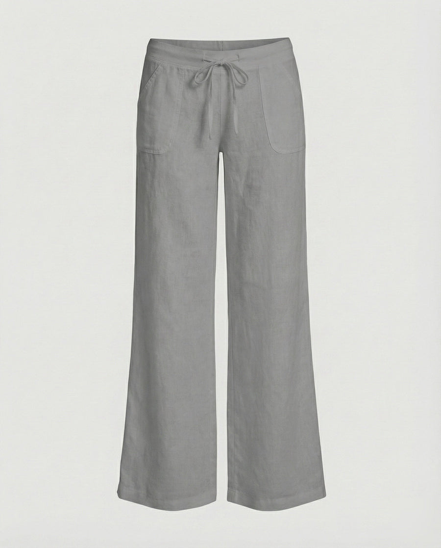 Salome Linen Trousers with Drawstring Waist and Pockets in Grey