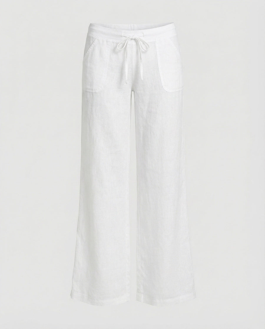 Salome Linen Trousers with Drawstring Waist and Pockets in White