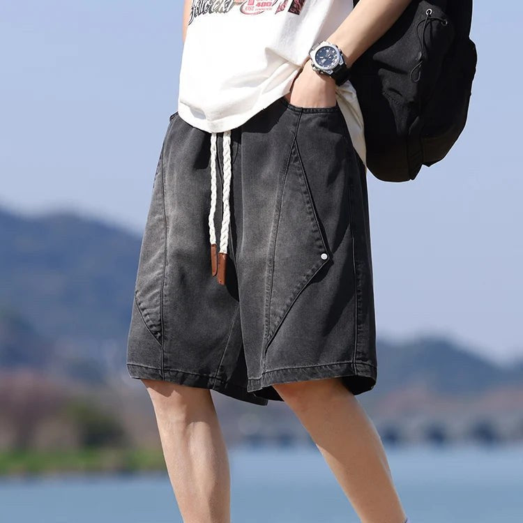 Salvano Diamond Denim Shorts in Charcoal