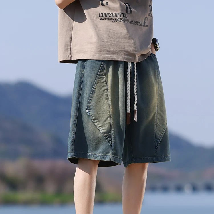 Salvano Diamond Denim Shorts in Retro Blue