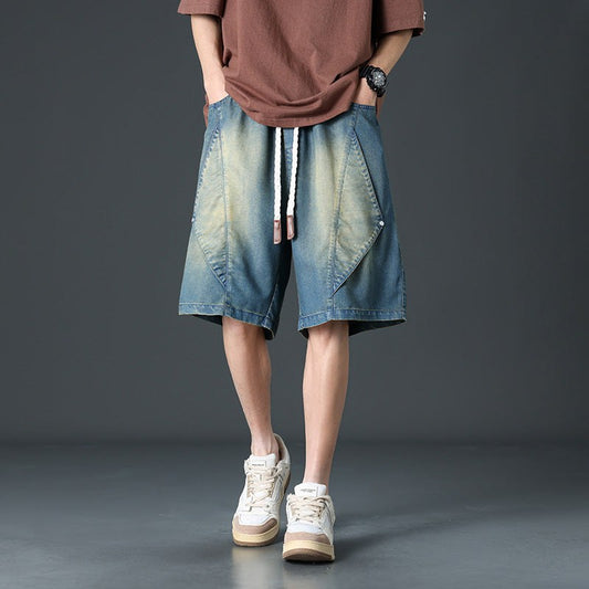 Salvano Diamond Denim Shorts in Retro Blue
