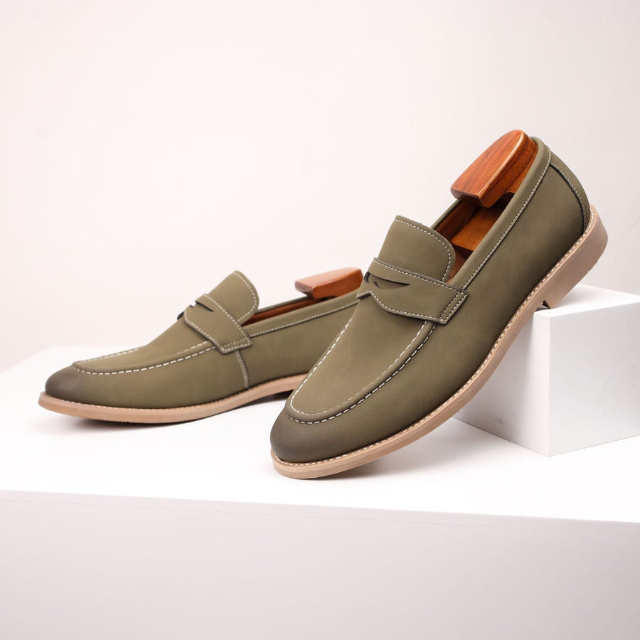 Salvatore Smooth Suede Loafer in Olive