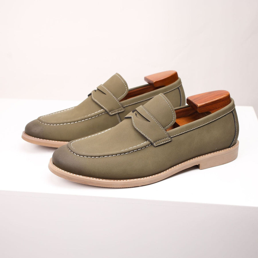 Salvatore Smooth Suede Loafer in Olive
