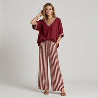 Sammi Striped Wide Leg Set in Cabernet