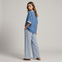 Sammi Striped Wide Leg Set in Carolina Blue