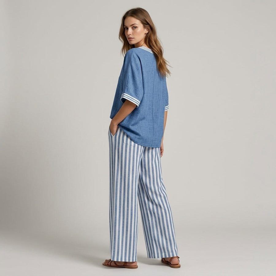 Sammi Striped Wide Leg Set in Carolina Blue