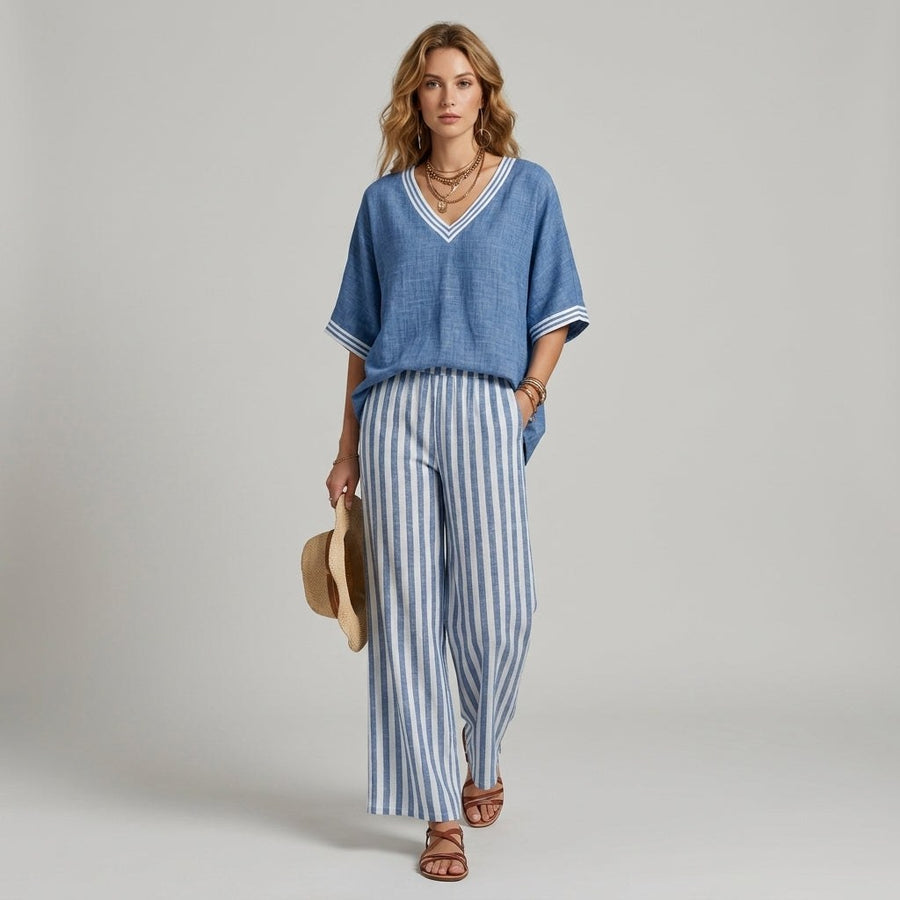 Sammi Striped Wide Leg Set in Carolina Blue