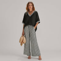 Sammi Striped Wide Leg Set in Charcoal