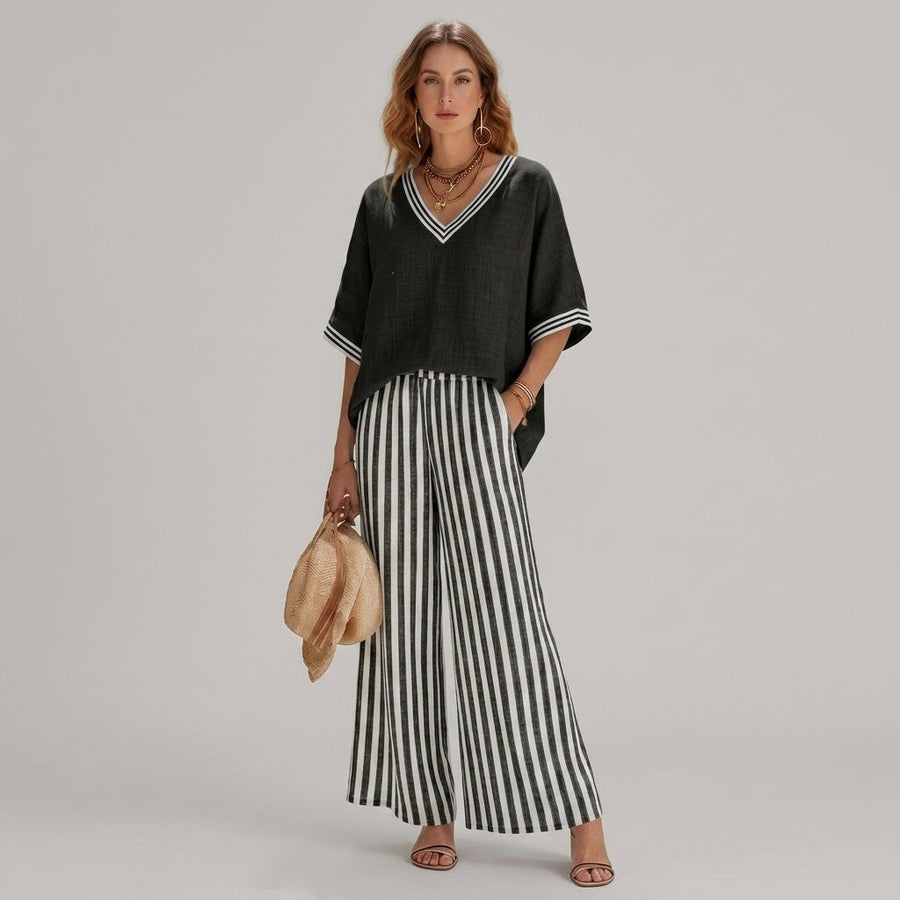 Sammi Striped Wide Leg Set in Charcoal