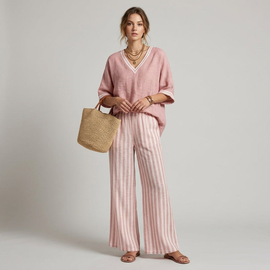 Sammi Striped Wide Leg Set in Pink