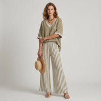 Sammi Striped Wide Leg Set in Sienna Brown