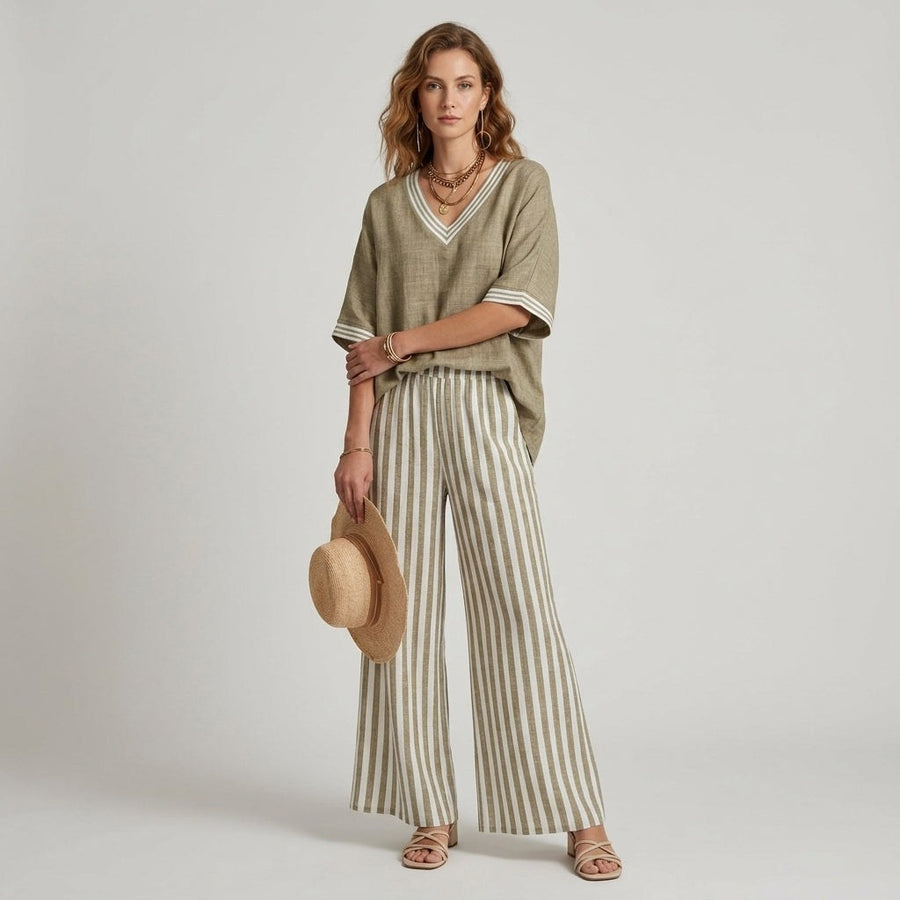 Sammi Striped Wide Leg Set in Sienna Brown