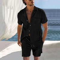 Sander Casual Linen Shirt with Drawstring Waist in Black