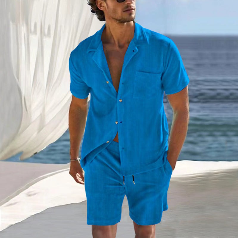 Sander Casual Linen Shirt with Drawstring Waist in Blue