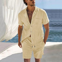 Sander Casual Linen Shirt with Drawstring Waist in Khaki