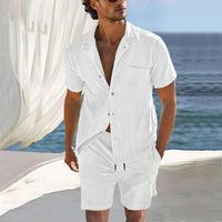 Sander Casual Linen Shirt with Drawstring Waist in White