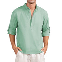 Sander Linen Shirt with Stand Collar in Green