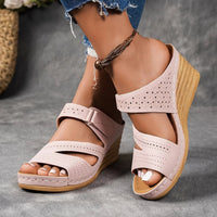 Sandra Leather Wedge Sandal in Rose