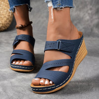Sandra Leather Wedge Sandal in Sienna Brown