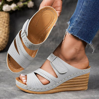 Sandra Leather Wedge Sandal in Slate Gray