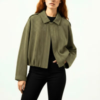 Sandra Suede Bomber Jacket in Emerald