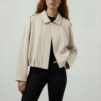 Sandra Suede Bomber Jacket in Pearl