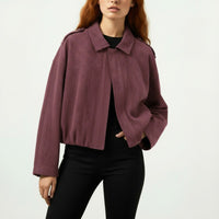 Sandra Suede Bomber Jacket in Plum