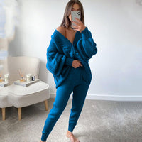 Sandrine Knit Cardigan with V-Neck in Blue