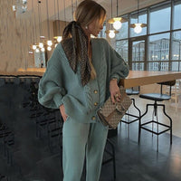 Sandrine Knit Cardigan with V-Neck in Turquoise