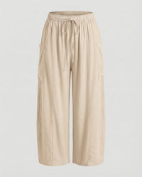 Sandrine Linen Trousers with Drawstring Waist and Pockets in Beige
