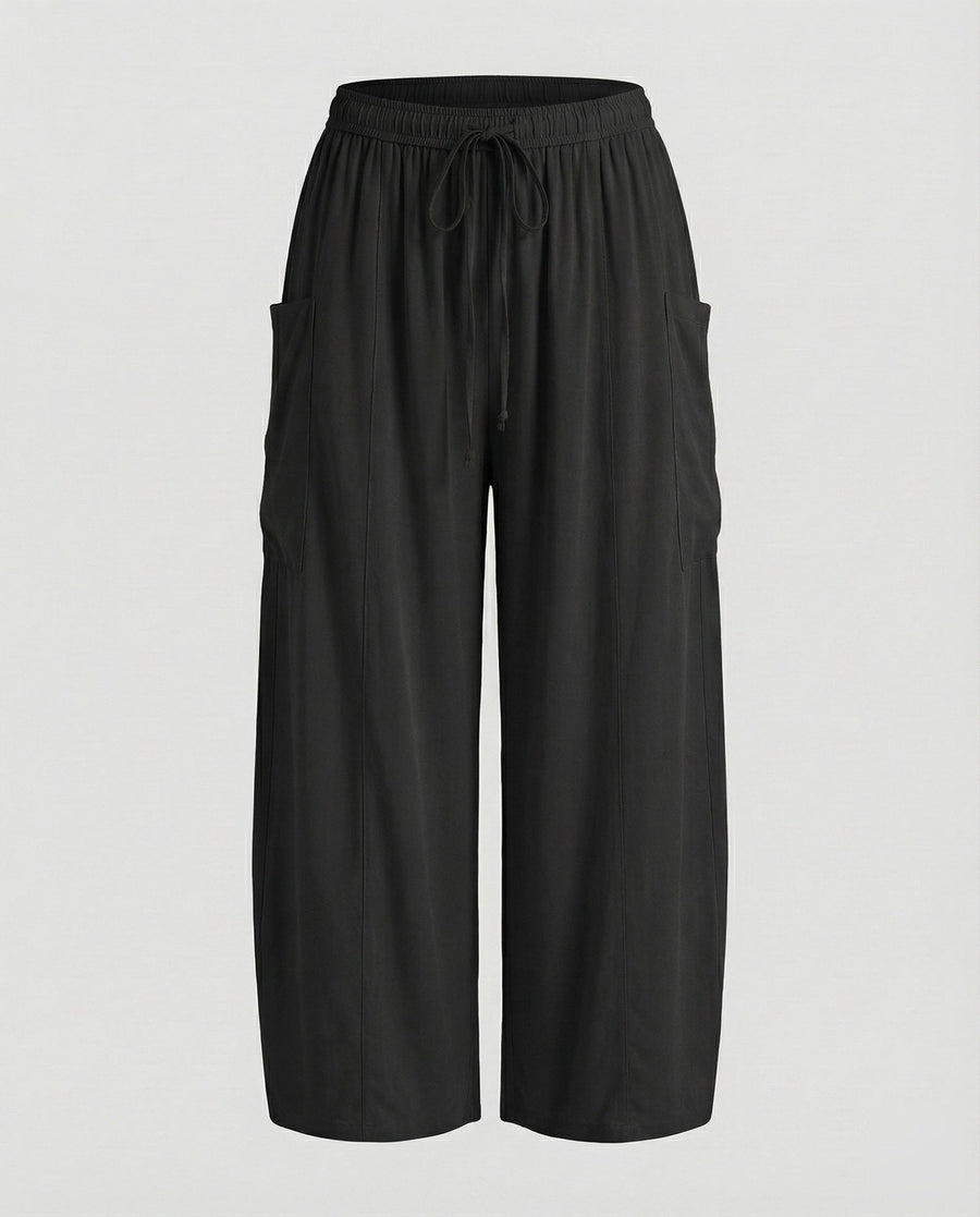 Sandrine Linen Trousers with Drawstring Waist and Pockets in Black