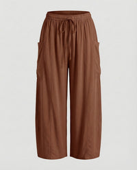 Sandrine Linen Trousers with Drawstring Waist and Pockets in Brown