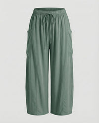 Sandrine Linen Trousers with Drawstring Waist and Pockets in Green
