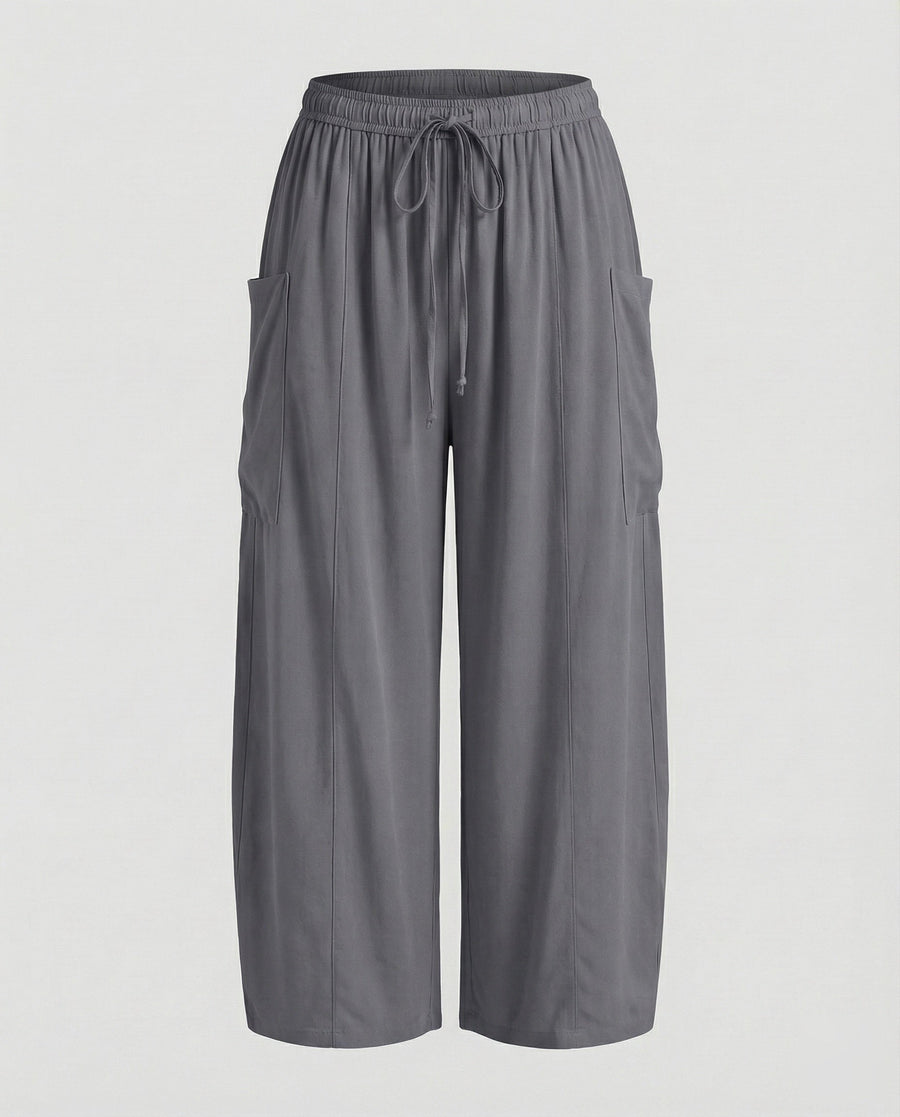 Sandrine Linen Trousers with Drawstring Waist and Pockets in Grey