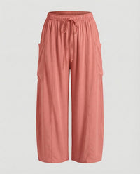Sandrine Linen Trousers with Drawstring Waist and Pockets in Pink