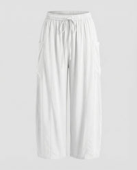 Sandrine Linen Trousers with Drawstring Waist and Pockets in White