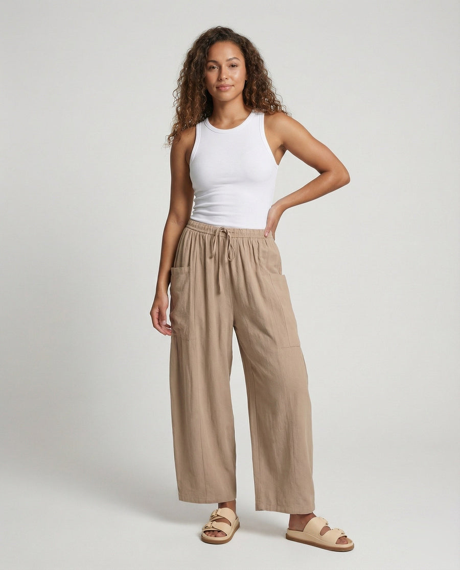 Sandrine Linen Trousers with Drawstring Waist and Pockets