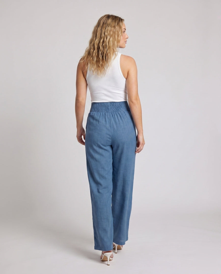Sandrine Linen Trousers with Elastic Waist and Pleated